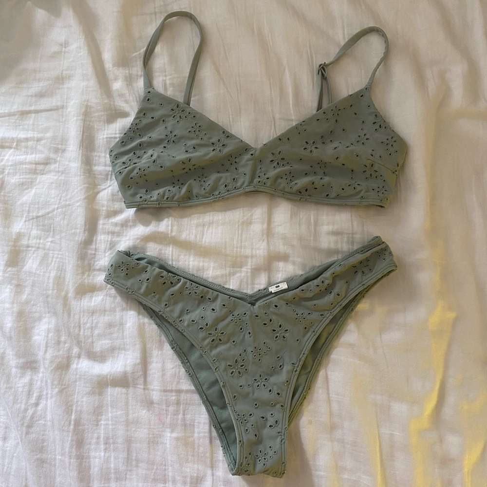 Abercrombie & Fitch Bikini Scoop Neck Eyelet Top and High-Leg Bottom